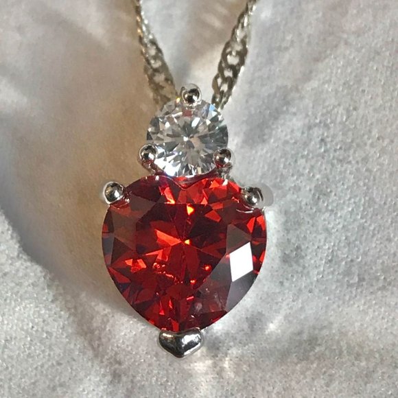 White Gold Plated Red Heart Cut AAAAA CZ - Picture 2 of 5